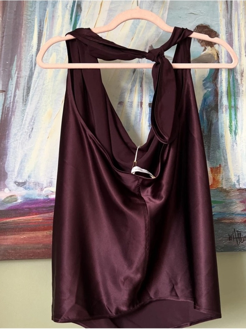 Ramy Brook Satin Draped Halter Tank Top in Deep Plum - Picture 2 of 6